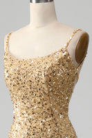 Load image into Gallery viewer, Golden Mermaid Spaghetti Straps Sequined Prom Dress With Slit