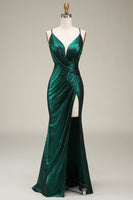 Load image into Gallery viewer, Mermaid Spaghetti Straps Dark Green Long Prom Dress with Open Back