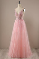 Load image into Gallery viewer, Pink Beading Tulle Princess Prom Dress