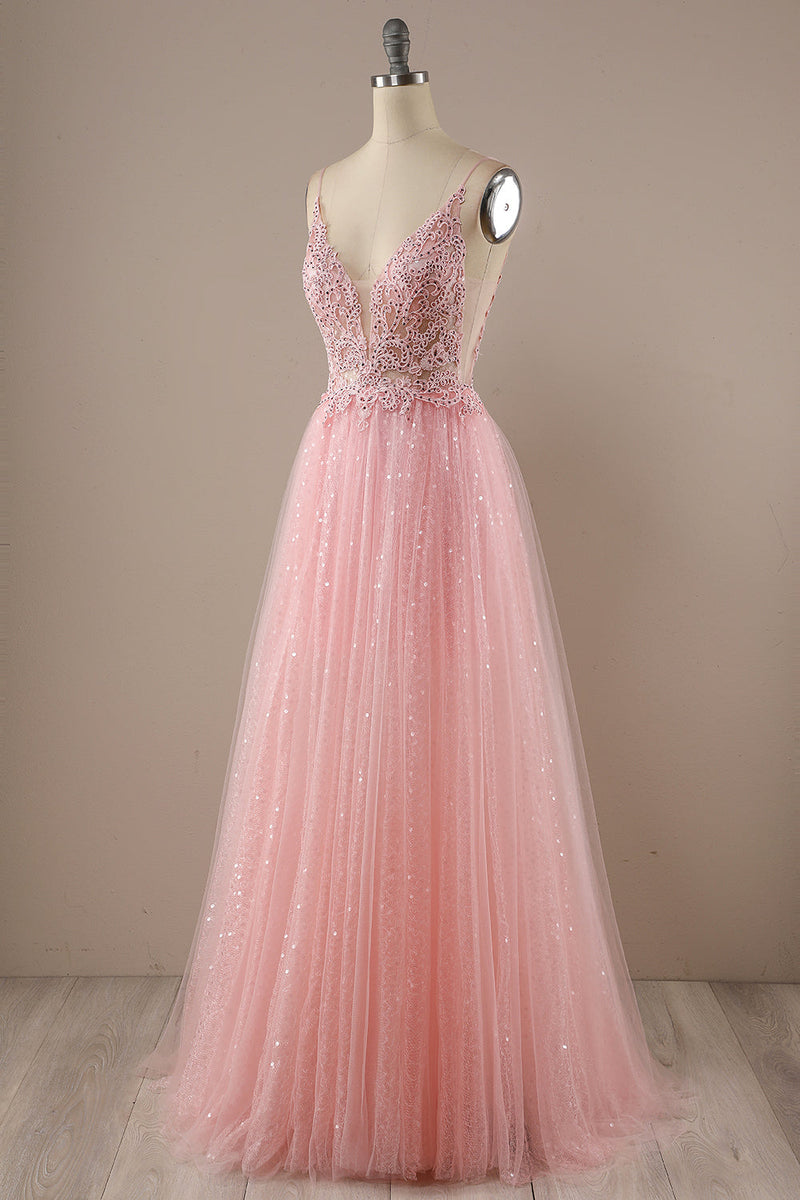 Load image into Gallery viewer, Pink Beading Tulle Princess Prom Dress