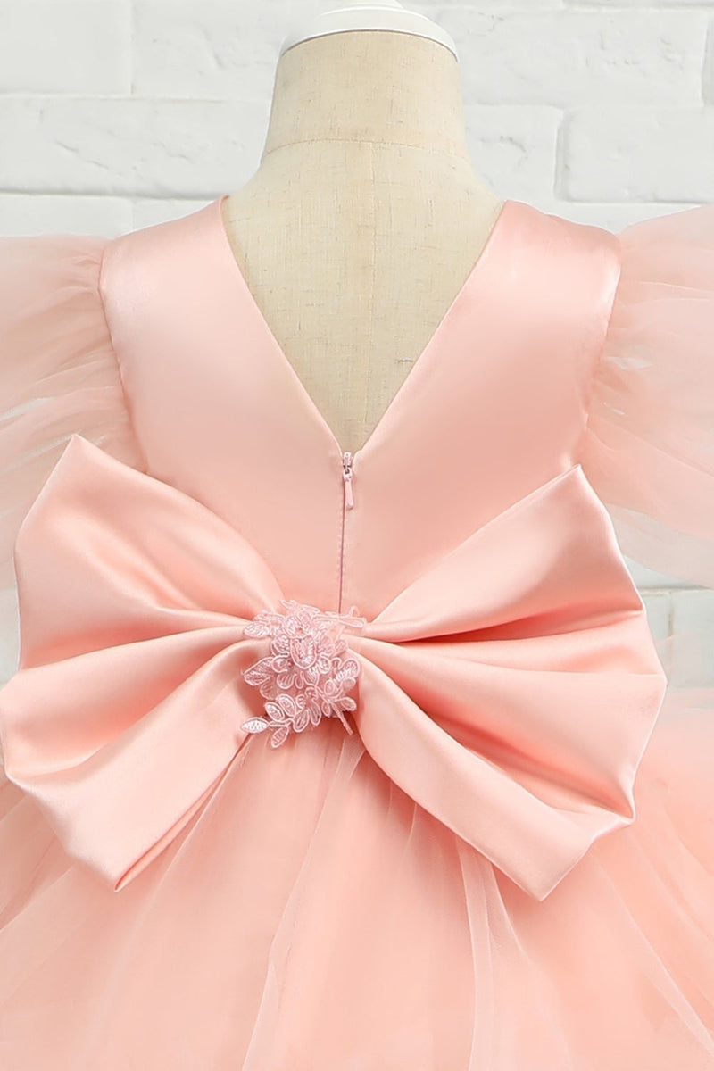 Load image into Gallery viewer, Pink High-low Tulle Flower Girl Dress with Bow