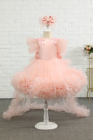 Load image into Gallery viewer, Pink High-low Tulle Flower Girl Dress with Bow