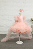 Load image into Gallery viewer, Pink High-low Tulle Flower Girl Dress with Bow