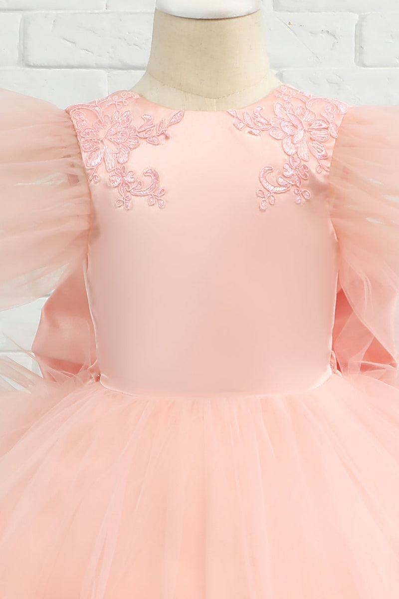 Load image into Gallery viewer, Pink High-low Tulle Flower Girl Dress with Bow