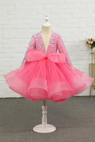 Load image into Gallery viewer, Fuchsia Tulle Sequins Flower Girl Dress