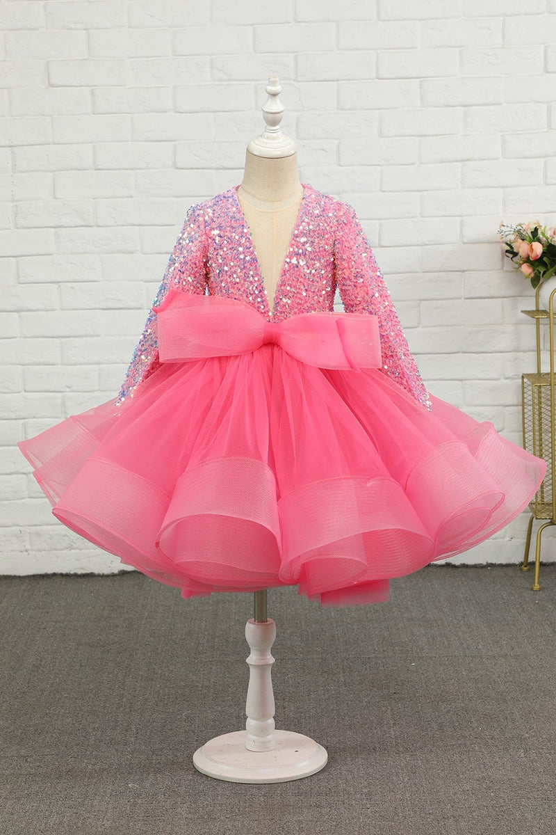 Load image into Gallery viewer, Fuchsia Tulle Sequins Flower Girl Dress