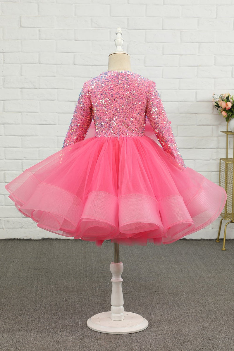 Load image into Gallery viewer, Fuchsia Tulle Sequins Flower Girl Dress