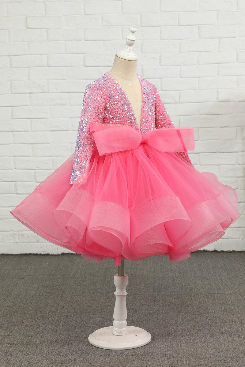 Load image into Gallery viewer, Fuchsia Tulle Sequins Flower Girl Dress