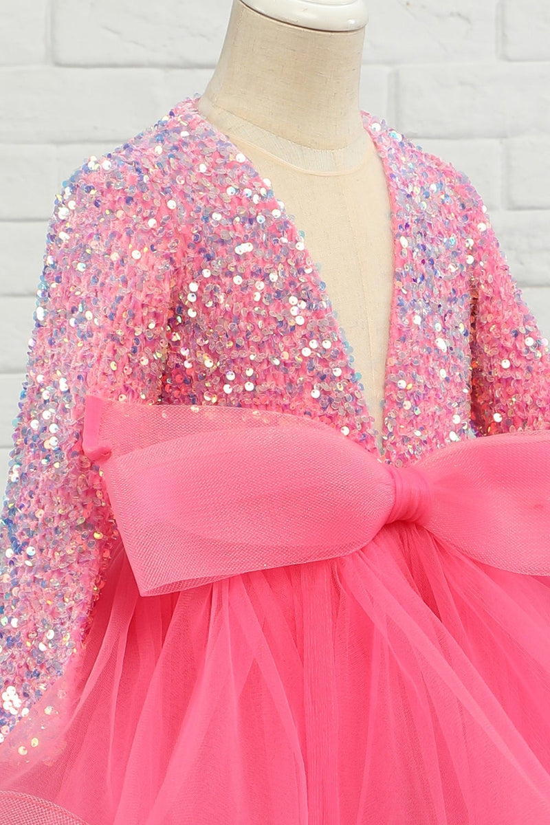 Load image into Gallery viewer, Fuchsia Tulle Sequins Flower Girl Dress