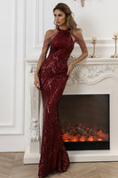Load image into Gallery viewer, Glitter Black Sequin Halter Mermaid Prom Dress