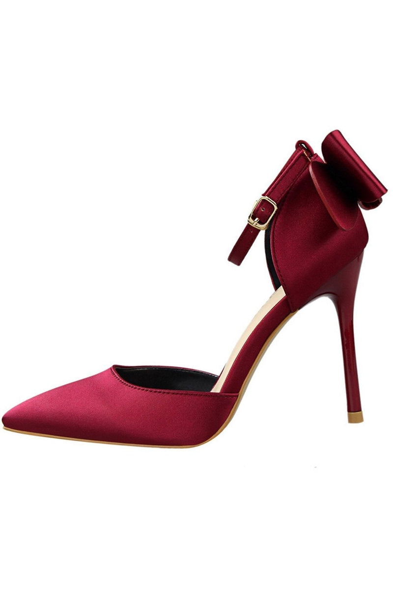 Load image into Gallery viewer, Burgundy Satin Prom Heels with Bowknot