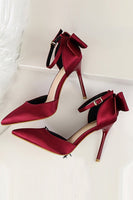 Load image into Gallery viewer, Burgundy Satin Prom Heels with Bowknot