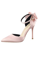 Load image into Gallery viewer, Burgundy Satin Prom Heels with Bowknot