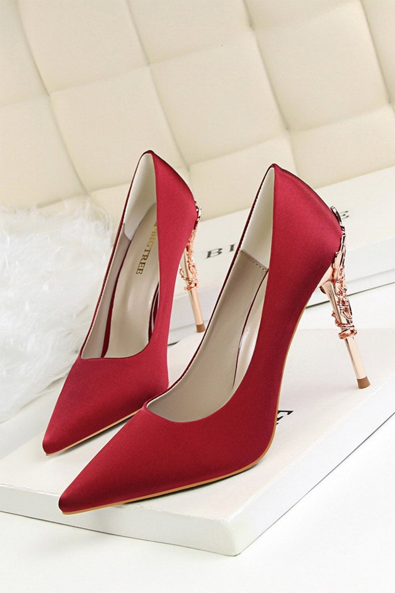 Load image into Gallery viewer, Burgundy Shallow Metal Stiletto Heels