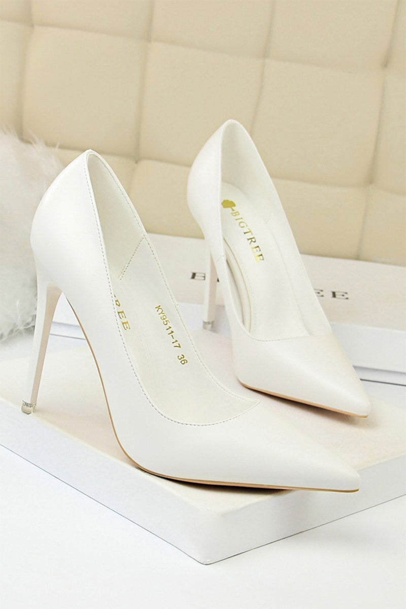 Women Super High Heel White Shallow Mouth Pointed Stiletto Heels hellymoonuk