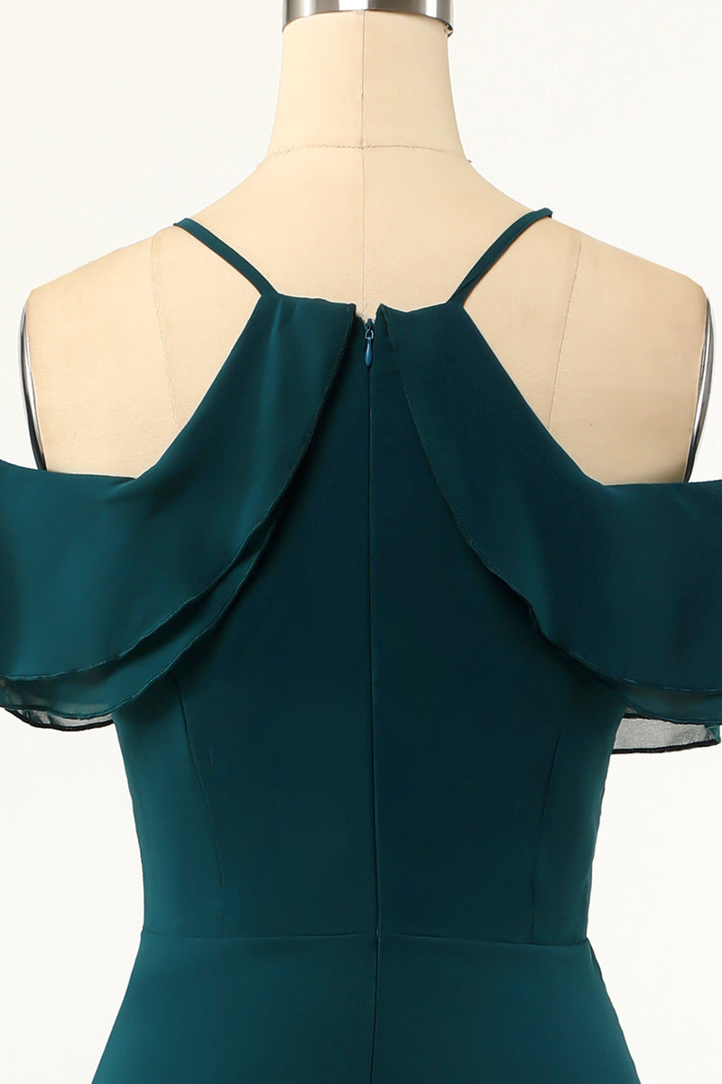 Load image into Gallery viewer, Green Cold Shoulder Prom Dress