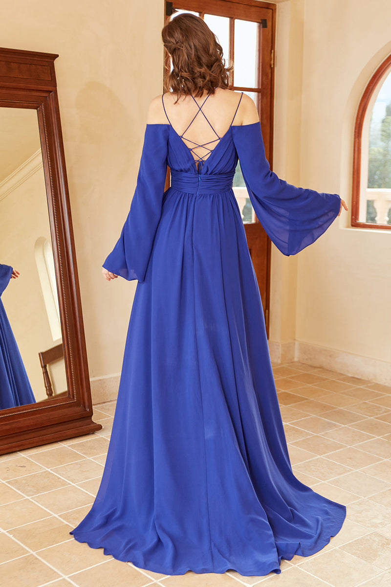 Long sleeve blue prom dress outlet
