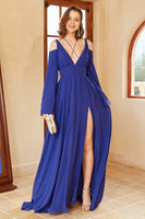 Load image into Gallery viewer, A Line Off the Shoulder Royal Blue Prom Dress with Split Front