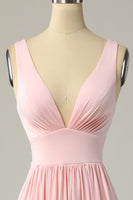 Load image into Gallery viewer, Classic A Line V Neck Yellow Long Prom Dress with Slit