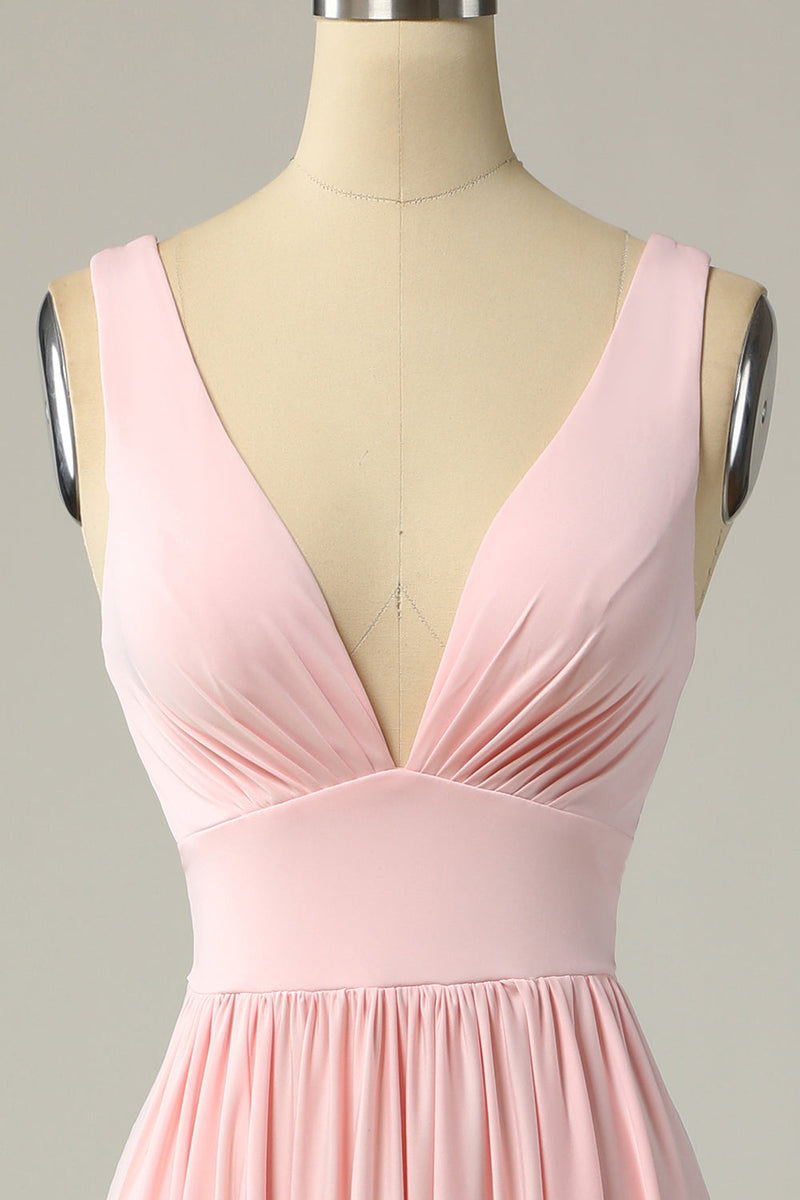 Load image into Gallery viewer, Classic A Line V Neck Yellow Long Prom Dress with Slit