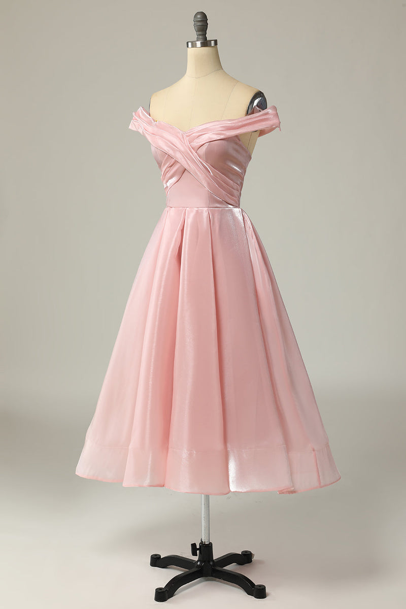 Load image into Gallery viewer, Princess A Line Off the Shoulder Blush Prom Dress