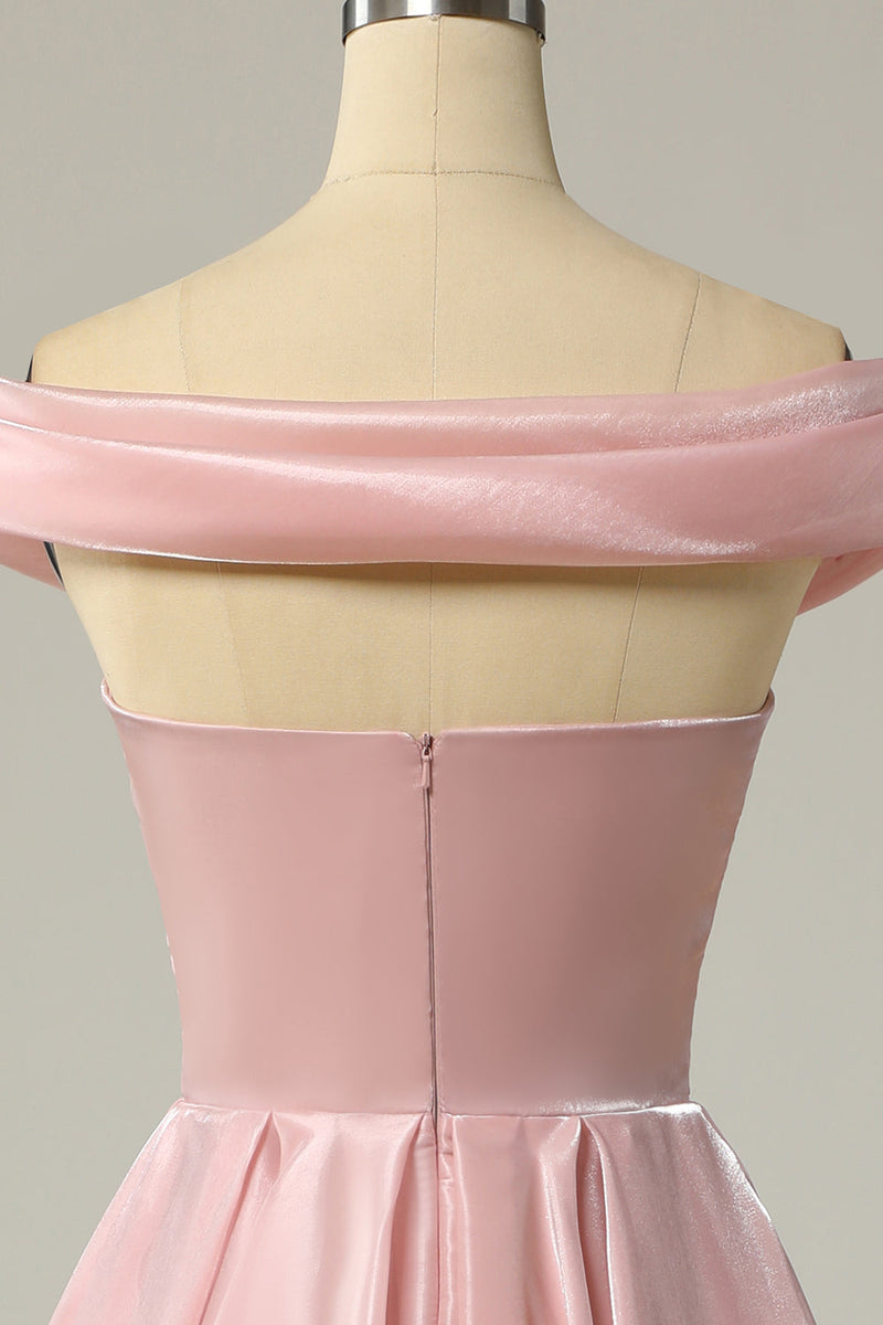 Load image into Gallery viewer, Princess A Line Off the Shoulder Blush Prom Dress