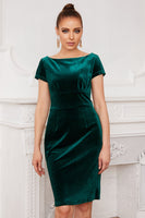 Load image into Gallery viewer, Green Bateau Neck Bodycon Velvet Dress