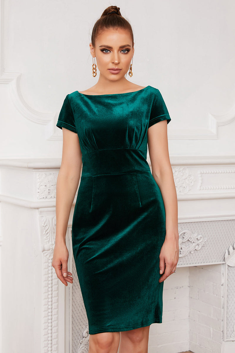 Load image into Gallery viewer, Green Bateau Neck Bodycon Velvet Dress