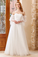 Load image into Gallery viewer, White Tulle Off Shoulder Wedding Dress