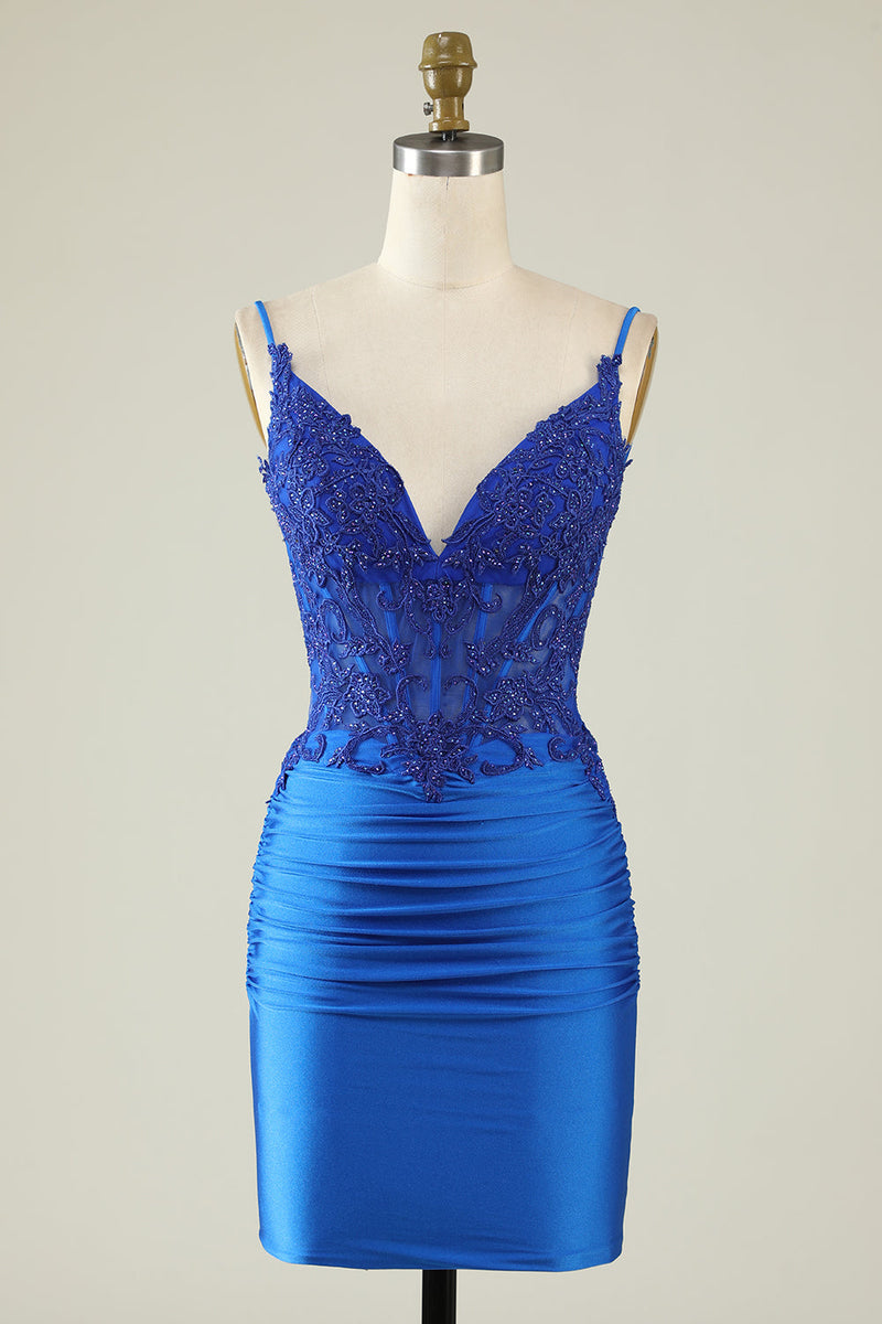 Load image into Gallery viewer, Spaghetti Straps Dark Green Corset Party Dress with Beading