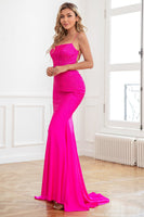 Load image into Gallery viewer, Glitter Hot Pink Mermaid Beaded Prom Dresses