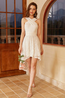 Load image into Gallery viewer, High Low White Graduation Dress with Lace Sleeveless