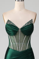 Load image into Gallery viewer, Dark Green Strapless Mermaid Long Corset Prom Dress