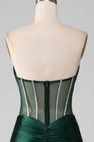 Load image into Gallery viewer, Dark Green Strapless Mermaid Long Corset Prom Dress