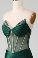 Load image into Gallery viewer, Dark Green Strapless Mermaid Long Corset Prom Dress