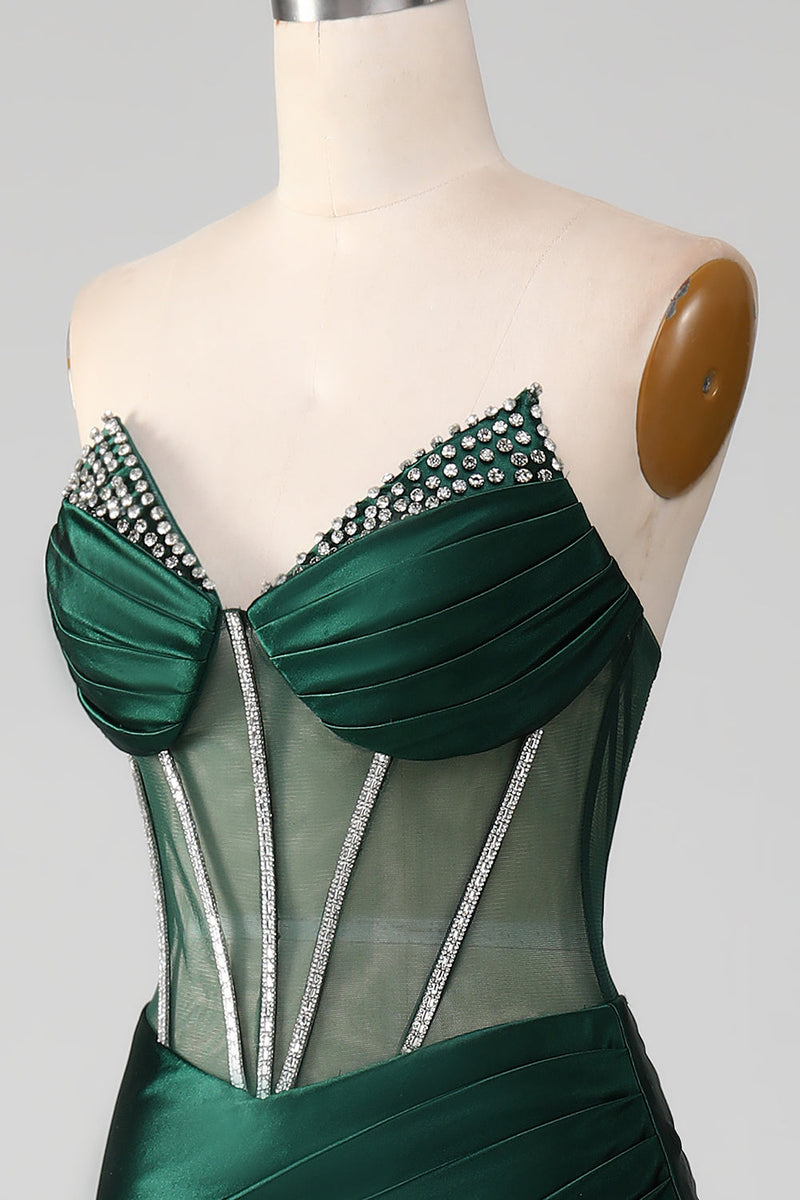 Load image into Gallery viewer, Dark Green Strapless Mermaid Long Corset Prom Dress