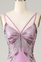 Load image into Gallery viewer, Purple Mermaid Backless Spaghetti Straps Butterflies Prom Dress