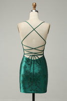 Load image into Gallery viewer, Dark Green Beaded Bodycon Prom Dress With Criss Cross Back