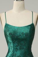 Load image into Gallery viewer, Dark Green Beaded Bodycon Prom Dress With Criss Cross Back