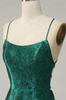 Load image into Gallery viewer, Dark Green Beaded Bodycon Prom Dress With Criss Cross Back