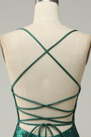 Load image into Gallery viewer, Dark Green Beaded Bodycon Prom Dress With Criss Cross Back