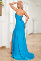 Load image into Gallery viewer, Blue Mermaid Sweetheart Long Prom Dress with Slit