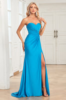Load image into Gallery viewer, Blue Mermaid Sweetheart Long Prom Dress with Slit