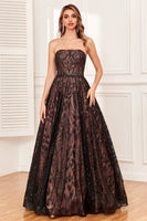 Load image into Gallery viewer, Black Strapless A Line Prom Dress with Beading