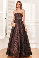 Load image into Gallery viewer, Black Strapless A Line Prom Dress with Beading