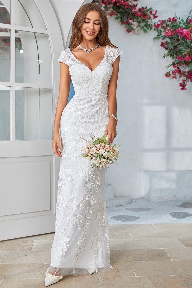 Load image into Gallery viewer, Ivory Mermaid Lace V-Neck Wedding Dress