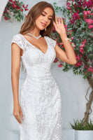 Load image into Gallery viewer, Ivory Mermaid Lace V-Neck Wedding Dress