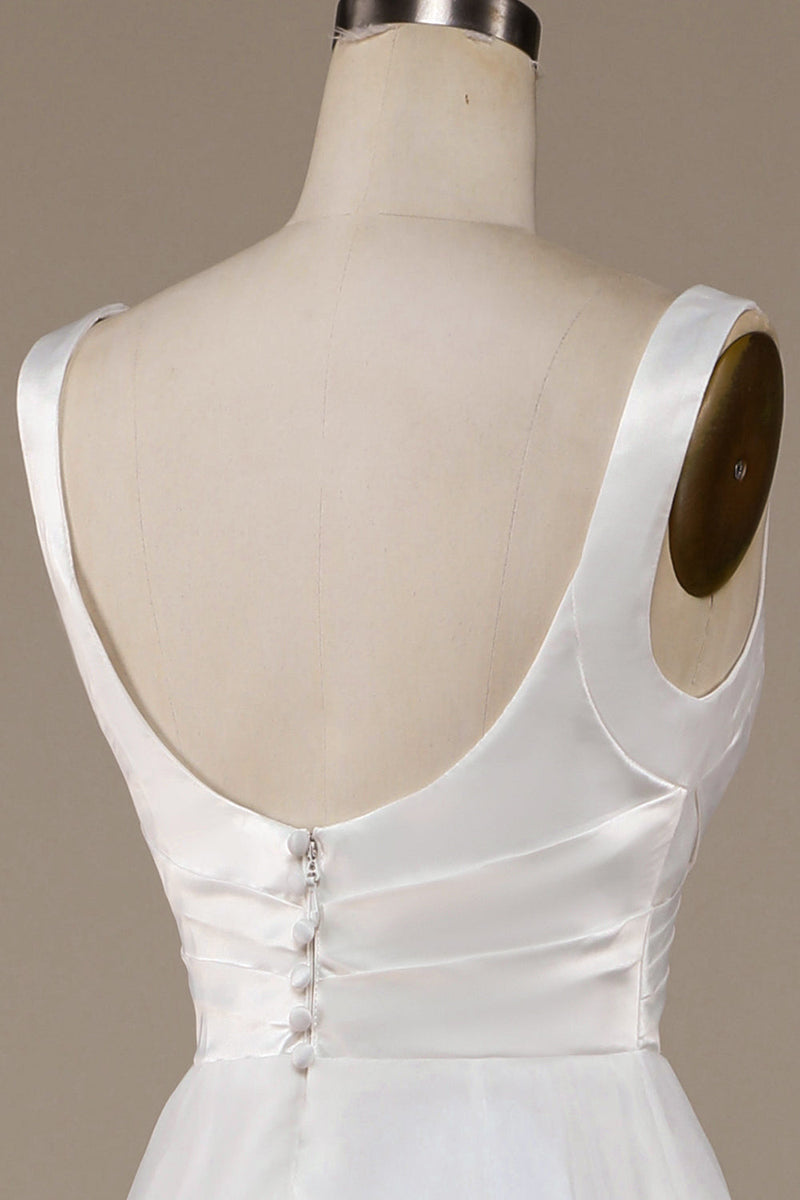 Load image into Gallery viewer, Simple Ivory Organza Scoop Neck Sweep Train Wedding Dress