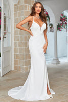 Load image into Gallery viewer, Simple Ivory Mermaid Sweep Train Wedding Dress