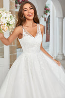 Load image into Gallery viewer, White Mid-Calf Tulle Wedding Dress with Lace